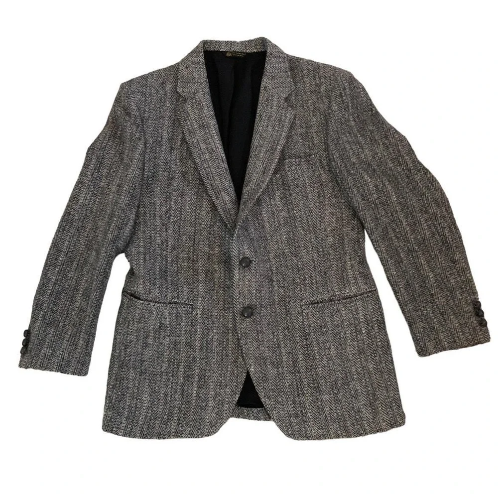 VTG KUPP Kuppenheimer Mens Blazer 2 Button Herringbone Tweed Wool Jacket Size 42